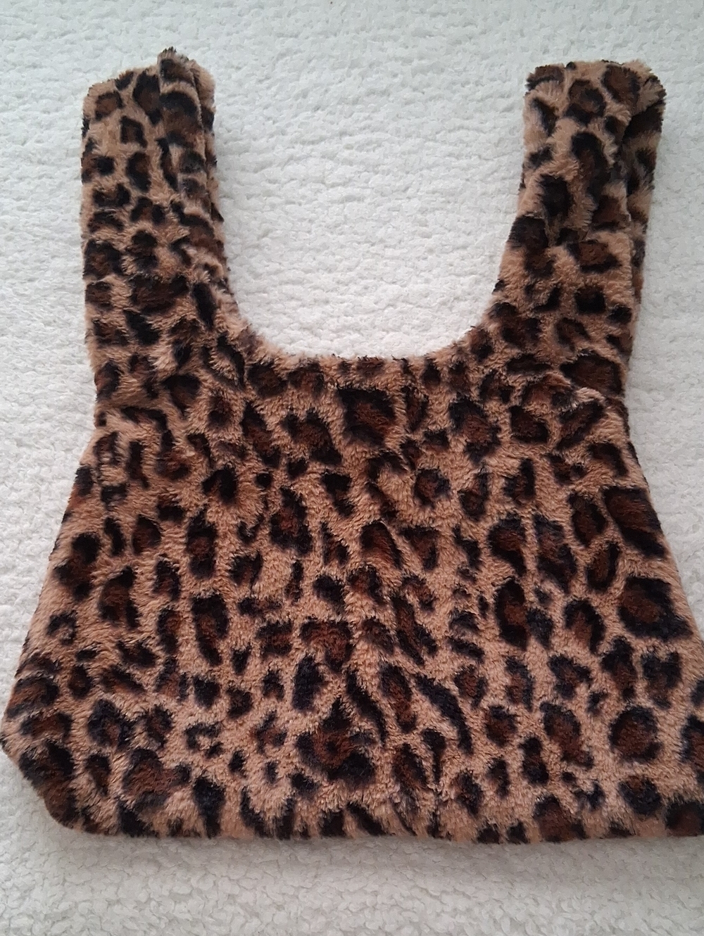 Faux Fur Leopard Print Handbag - Brown